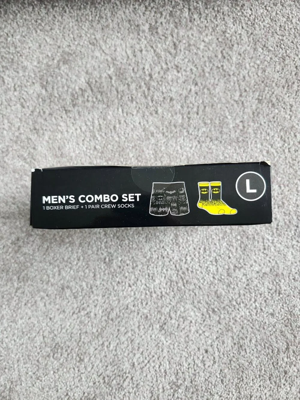 Boxed Men's Batman Combo Set - 1 Boxer Brief + 1 Pair Crew Socks - Size Large
